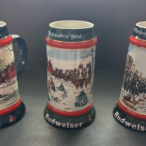 Budweiser Collector’s Series Beer Stein Lot of 3 Clydesdales Vintage Mug 1990’s